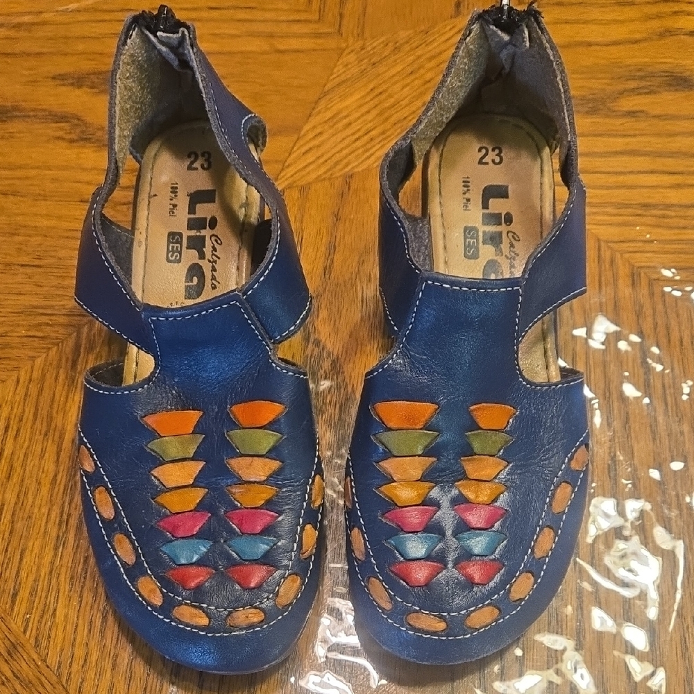 Lira Sandals with Blue and Multicolor Accents